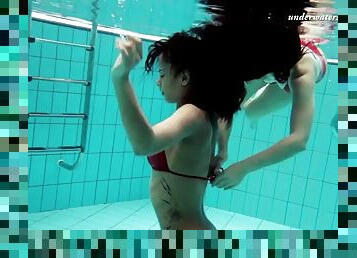 Nina Markova and Zlata Dandelion swim naked in the pool