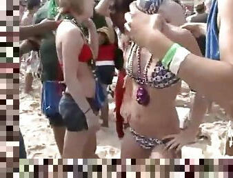 lesbiche, sesso-di-gruppo, spiaggia, bikini