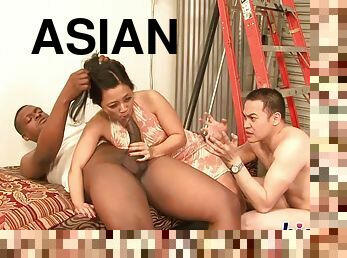 asiatique, ejaculation-sur-le-corps, interracial, milf, black, cam, espion, voyeur, trio, mari