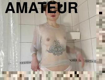 cul, baignade, gros-nichons, amateur, culotte, fétiche, douche, solo, humide, tatouage