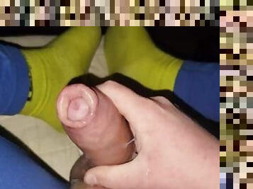Femboy Stroking Big Pumped Dick Moaning Foot Fetish Socks