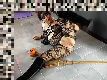 A Very Sexy Witch In Erotic Lingerie. Red-haired Witch. Perfect Pussy. I Would Fuck This Chick! Adult Halloween Costume