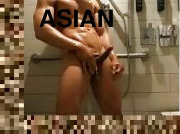 asia, mandi, amatir, homo, mandi-shower, seorang-diri, berotot