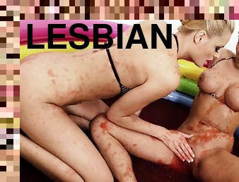 This pool is not for adults, but these naughty lesbians know how to use it better