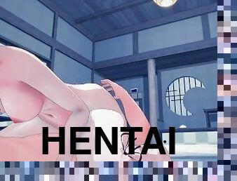 asien, arsch, groß-titten, babe, creampie, anime, hentai