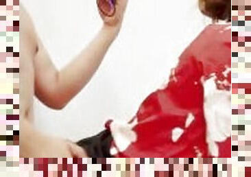 Hot Asian Office Lady in red Kimono gets creampies. ???????????? ?????????????????????