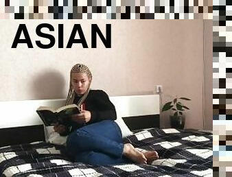 asiatique, cul, pisser, anal, pieds, point-de-vue, mignonne, fétiche, solo