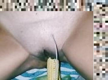 He Cumshots me with a Corn Cob in my tight Pussy