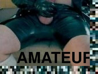 amador, pénis-grande, gay, fetiche, latex, sozinho, botas, tatuagem, pénis, máscara