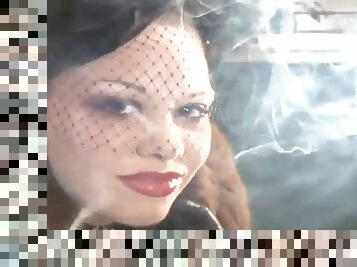 Miss cara leather gloved smoking fetish pov