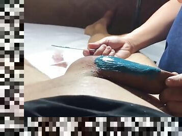 Brazilian waxing of a hung male pt.2