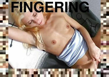 onani, anal, fingering, trusser, blond, knepning-fucking, solo, små-patter