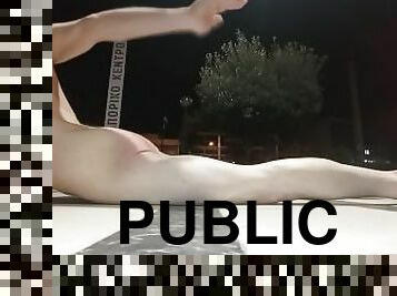 Nude self spanking in public