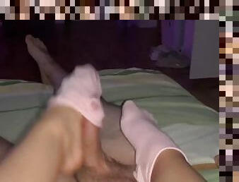 Cum drips out my sock after sexy sockjob ????