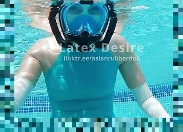 Snorkeling in latex Rubber Latex Pool