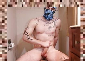 masturbation, amateur, ejaculation-sur-le-corps, énorme-bite, point-de-vue, jeune-18, solo, tatouage, bite, masque