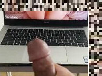 No Nut November failed - BBC Cumshot on laptop while watching BlondeAdobo been fucked doggystyle