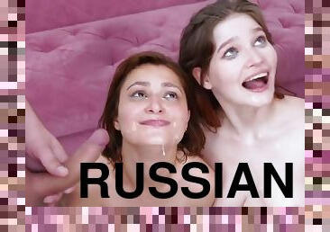 Two Russian Sluts Had Fun In A Group Sex With A Guy