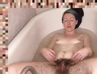 Scary Hairy Babe Soaps Up Huge Bush