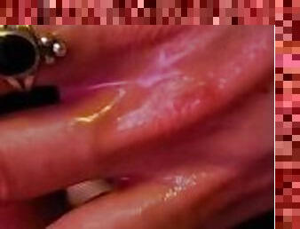 Pink nails playing with cum