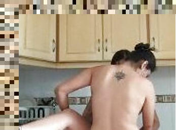 LESBIANS FUCKING RIDING STRAPON ON VIRGIN PUSSYS IN THE KITCHEN