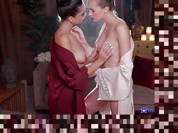 Big Knockers Lesbians Romantic Massage Scene