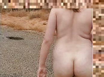 Walking on paved road completely naked very risky