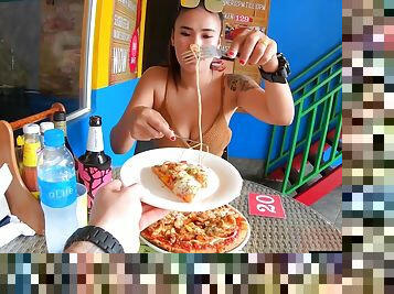 Pizza before making a homemade sex tape with his busty Asian girlfriend