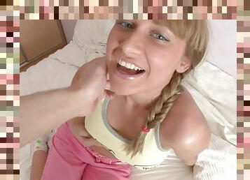 Sweet blond hair babe loves gigantic dicks