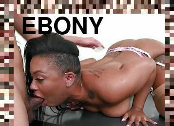 Hot Ebony Boss Wants To Try Her New Big Tits With Her Assistant's Cock
