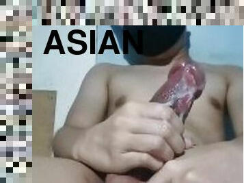 asiatique, énorme, amateur, ejaculation-sur-le-corps, énorme-bite, gay, branlette, horny, solo, minet