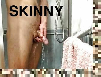 Nice Dark Skinny Boy With Nice Ass Plays and Moves His Big Cock in the Shower (Part1)