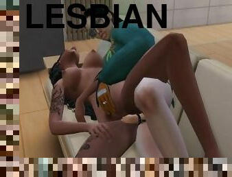 Lesbian morgan and kara hard fucking with strapon in her living room