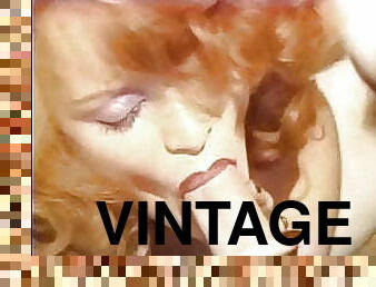 vintage, rétro, rousse, bas, ejaculation, lingerie, talons-hauts