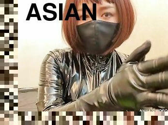 asiatisk, amatør, japans, snæver, fetish, latex, solo, brunette, læder, gummi