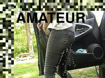 pisser, amateur, ejaculation-sur-le-corps, hardcore, voiture, culotte, incroyable, fétiche, jeans, humide