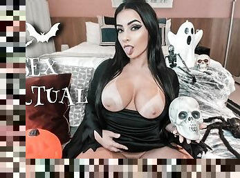 Halloween Morticia Addams cosplay virtual interactive pov sex, ahegao, feet