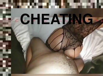 Brunette babe in lingerie cheating!