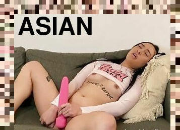 asiatisk, onani, amatør, tenåring, leke, ludder, dildo, alene, tattoo