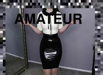 Latex Secretary Dress Try On