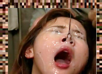 Pretty beauty is getting hot jizz over her face