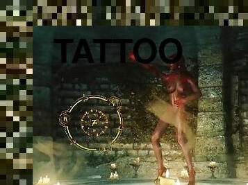 babes, ados, solo, érotique, tatouage