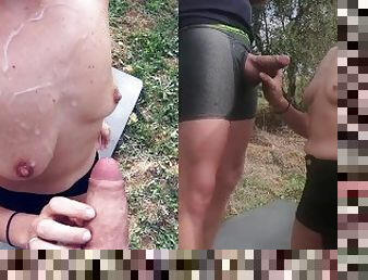 énorme, en-plein-air, public, ejaculation-sur-le-corps, milf, branlette, compilation, couple, point-de-vue, ejaculation