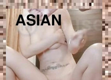 asiatisk, amatør, eldre, blowjob, cumshot, thai, virkelig, tattoo