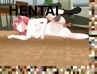 schulmädchen, dilettant, immens-glied, creampie, anime, hentai, 3d, glied, raue