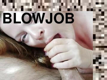 Blowjob close up with deepthroat. Redhead. Milf. Amateur couple. Homemade. Mommy. Daddy.