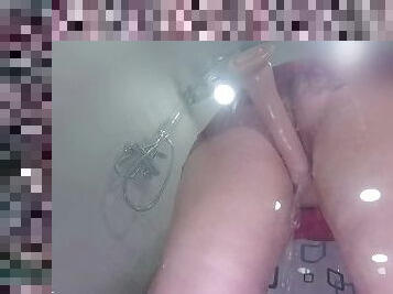 Sexy peeing with dildo fuck in shower