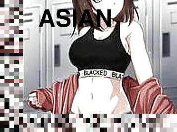 asiatisk, blandade-raser, creampie, sväljer, sprut, knullande, anime, hentai, förnedring, afrikansk
