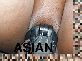 asiatisk, tissende, anal, ibenholt, sort, strand, ladyboy, thailænder, kær, femidom