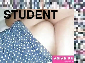 asiatisk, röv, orgasm, student, amatör, anal, tonåring, hemmagjord, creampie, pov
